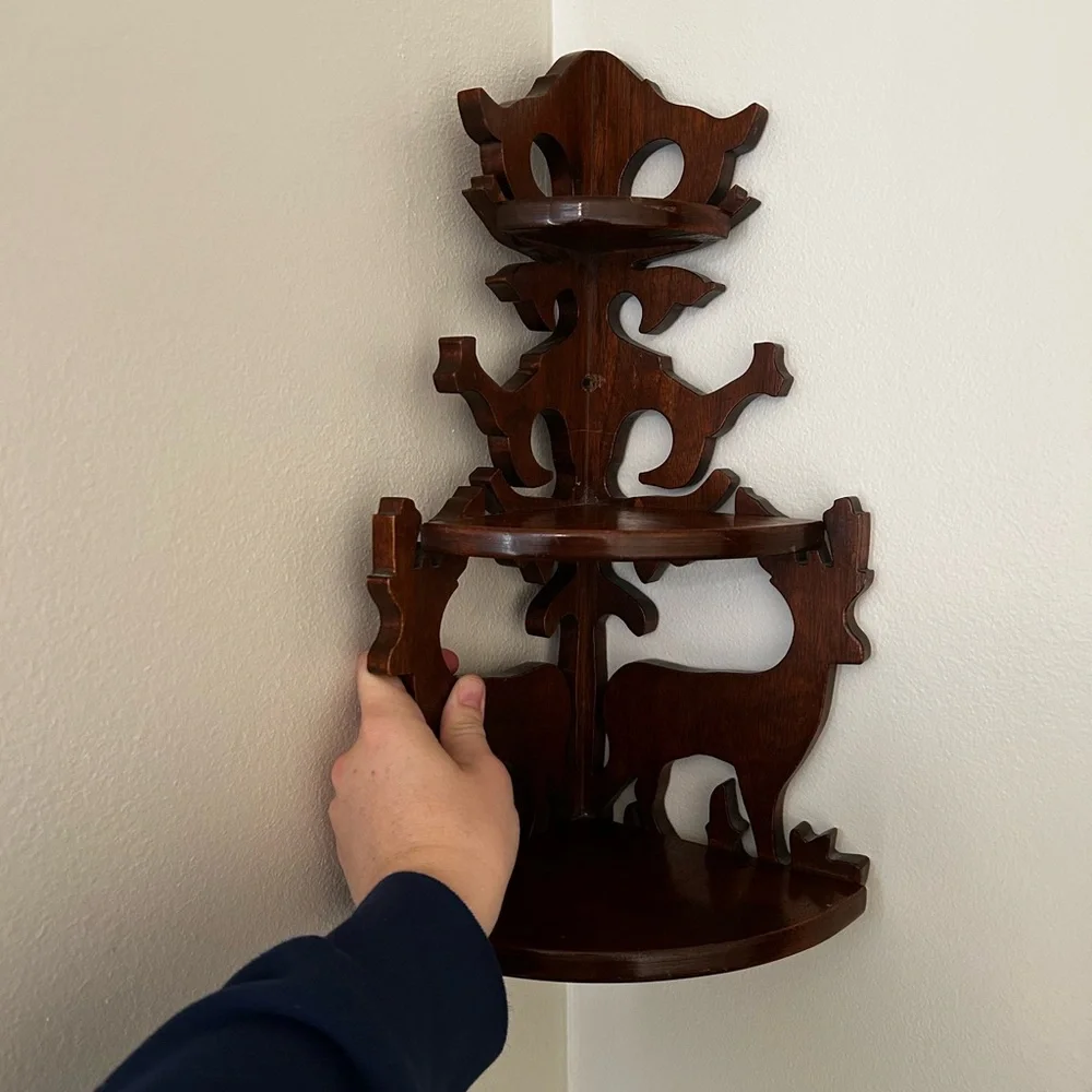 Rustic Bavarian Wood Corner Shelf